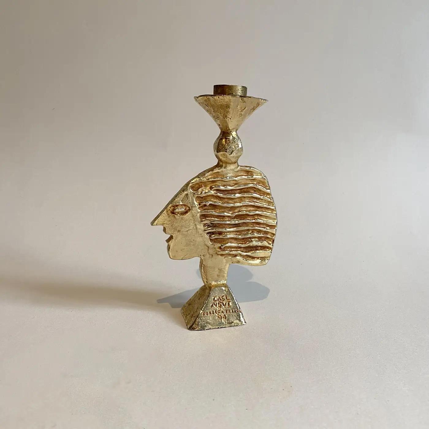 Candelero escultórico dorado Profil de Pierre Casenove para Fondica, década de 1990. Brutalista