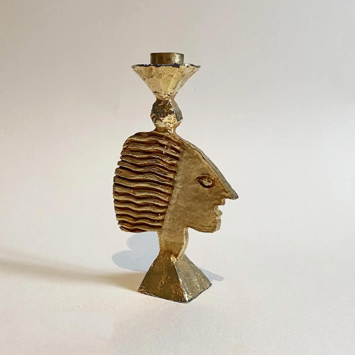Candelero escultórico dorado Profil de Pierre Casenove para Fondica, década de 1990. Francés