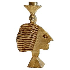 Candelero escultórico dorado Profil de Pierre Casenove para Fondica, década de 1990.