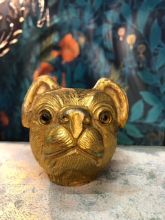 Gilded Sculpture of a Pug "Mika" by Valentino, 1980, Walking Stick Dog Figure