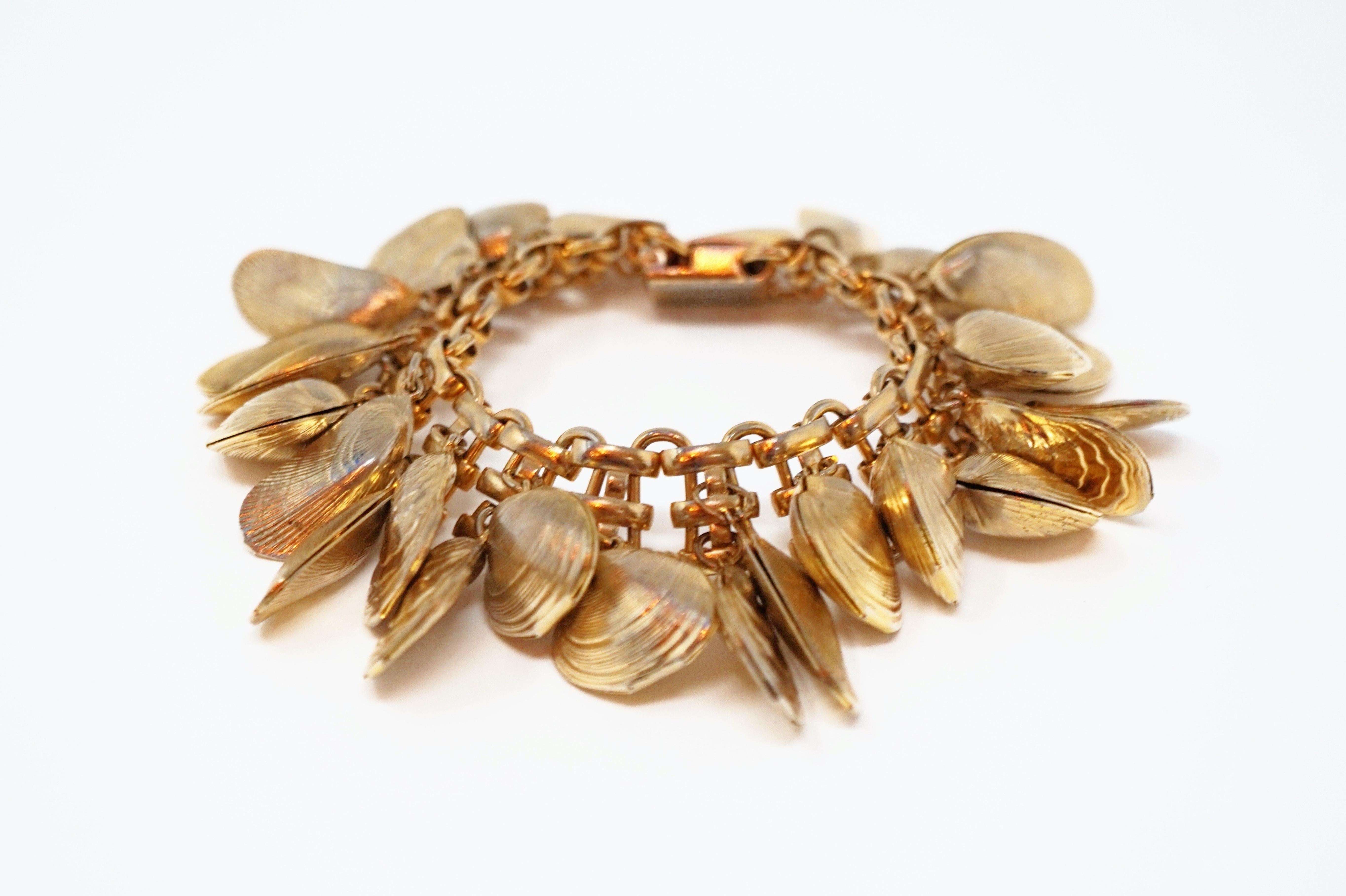 Gilded Shell Charm Bracelet by Eugene Bertolli for Napier, Signed, circa 1960s In Good Condition In McKinney, TX
