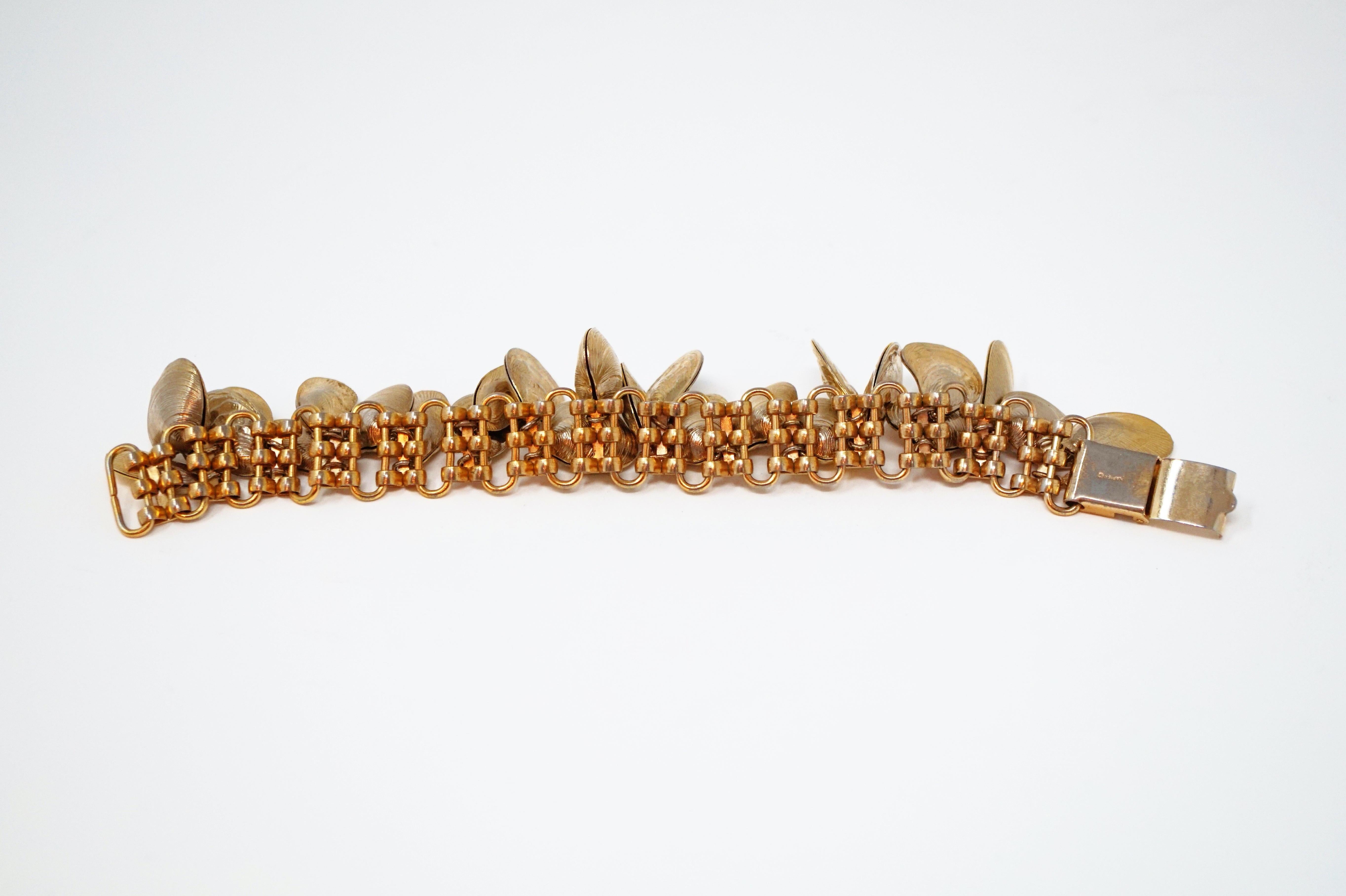 Gilded Shell Charm Bracelet by Eugene Bertolli for Napier, Signed, circa 1960s 2