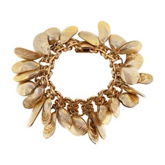 Retro Gilded Shell Charm Bracelet by Eugene Bertolli for Napier, Signed, circa 1960s