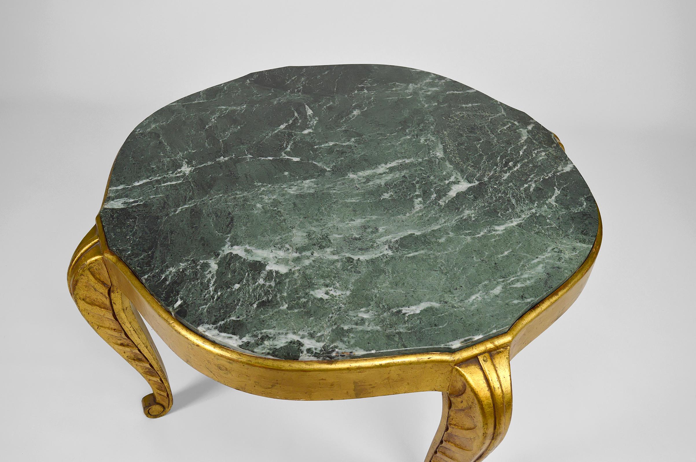 Gilded Side Table with Marble Top by Maison Jansen, Neoclassical Art Deco, 1940s For Sale 4