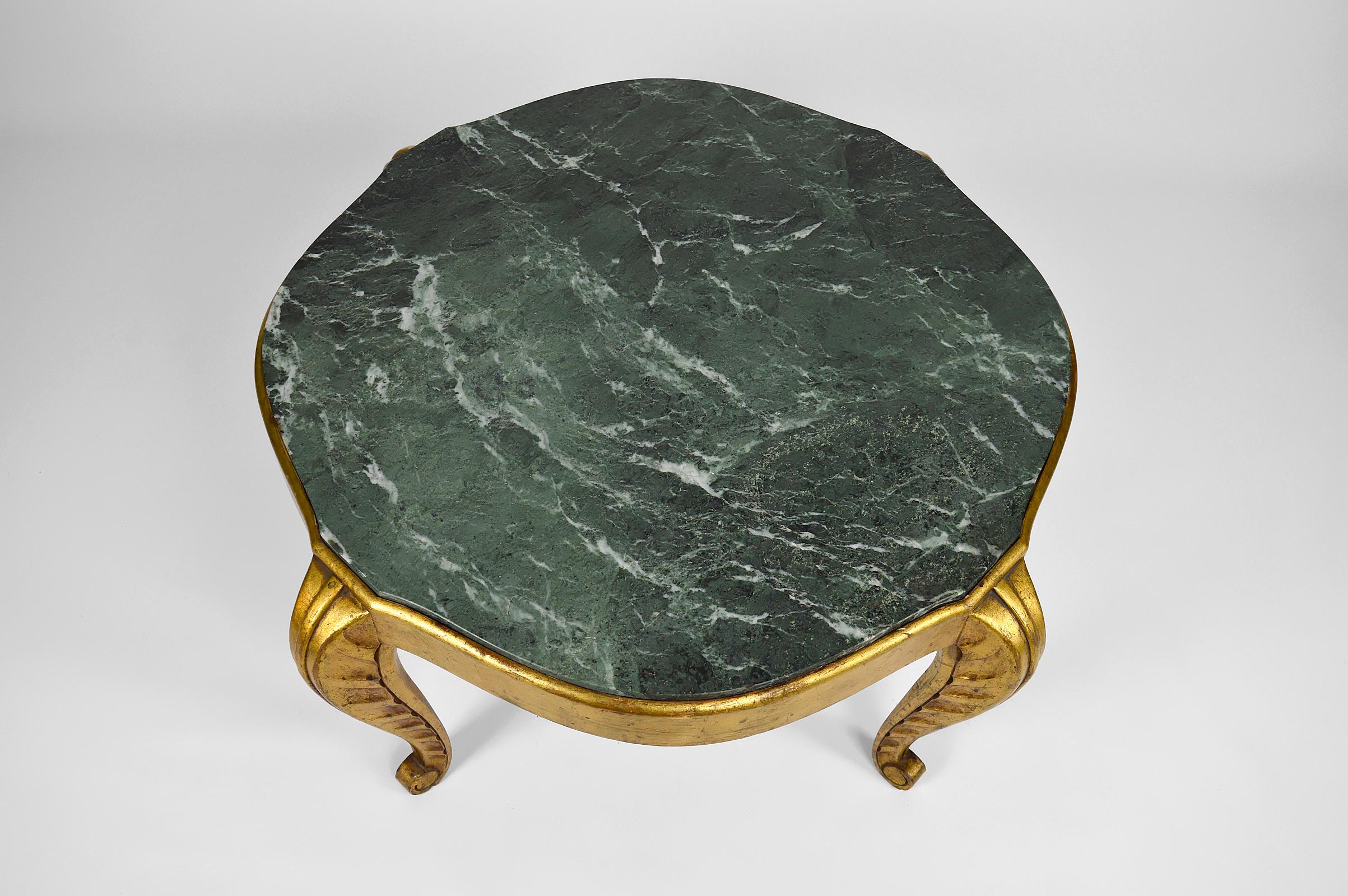 Gilded Side Table with Marble Top by Maison Jansen, Neoclassical Art Deco, 1940s For Sale 5