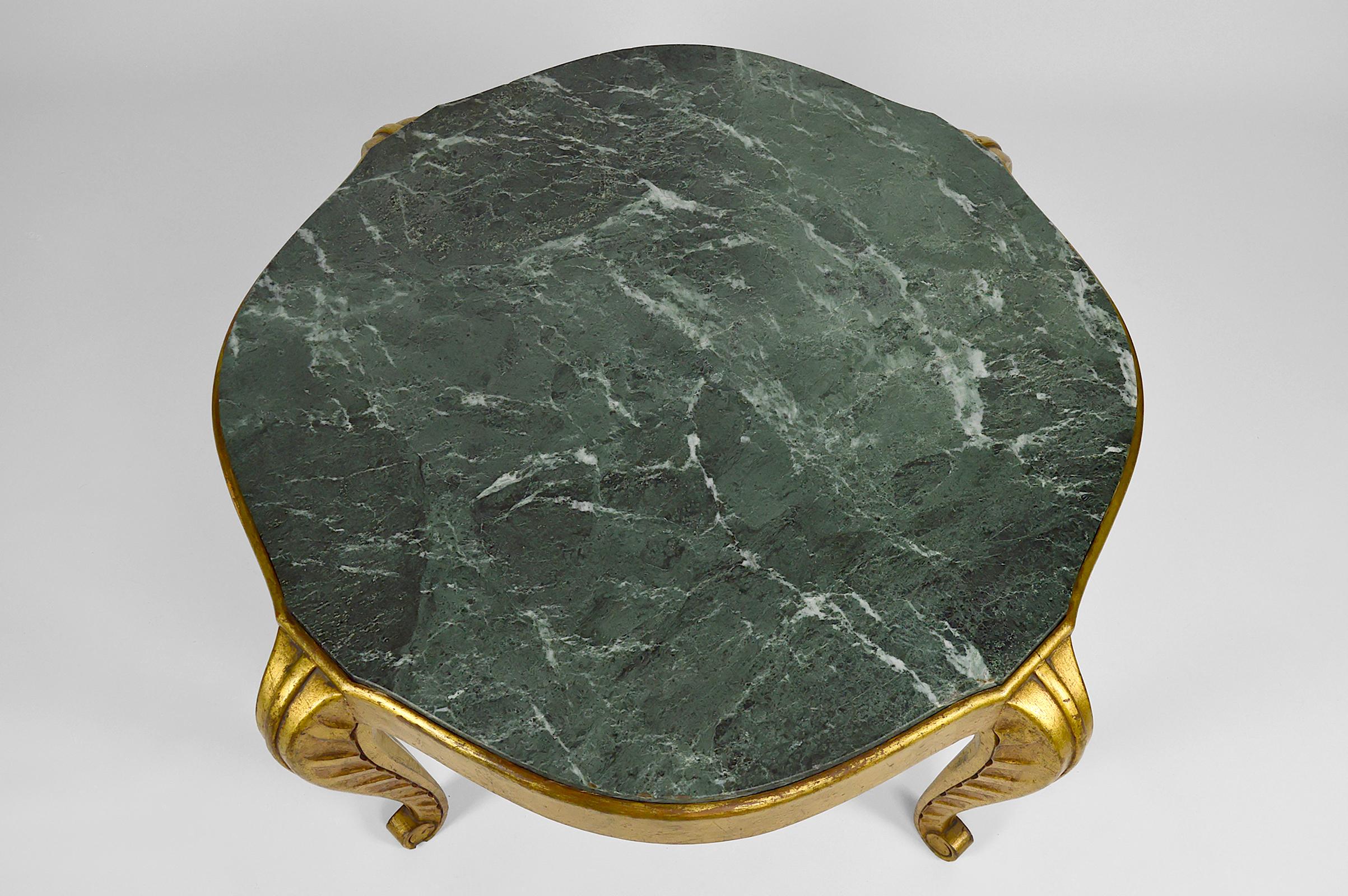 Gilded Side Table with Marble Top by Maison Jansen, Neoclassical Art Deco, 1940s For Sale 6