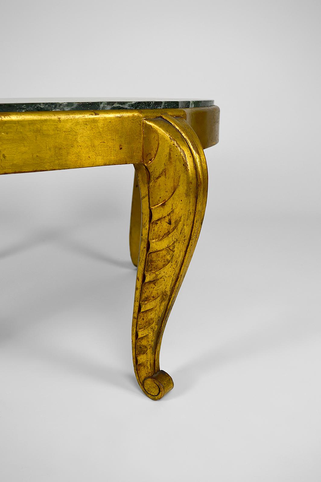 Gilded Side Table with Marble Top by Maison Jansen, Neoclassical Art Deco, 1940s For Sale 7