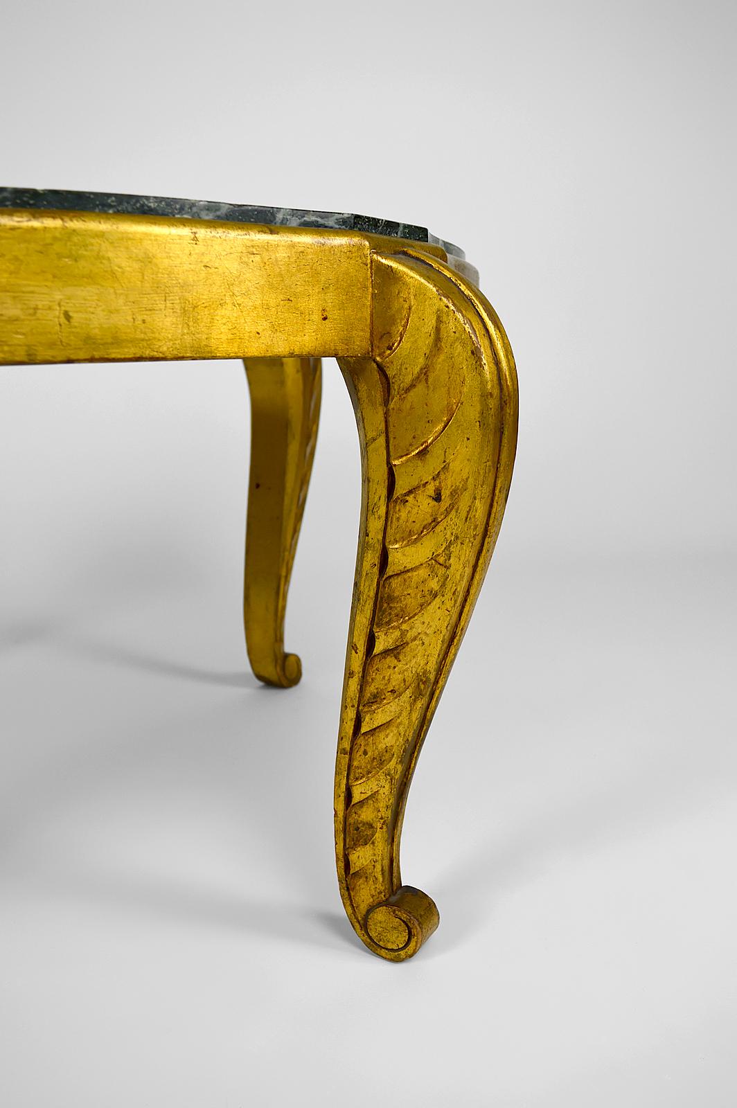 Gilded Side Table with Marble Top by Maison Jansen, Neoclassical Art Deco, 1940s For Sale 8