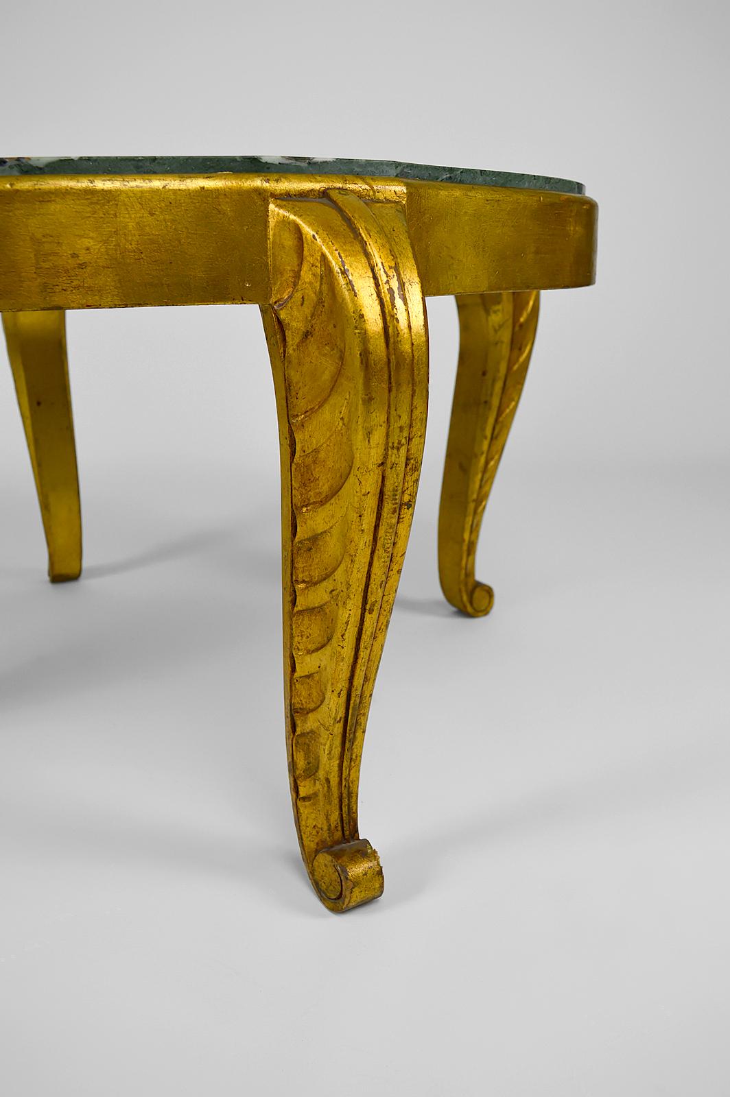 Gilded Side Table with Marble Top by Maison Jansen, Neoclassical Art Deco, 1940s For Sale 9