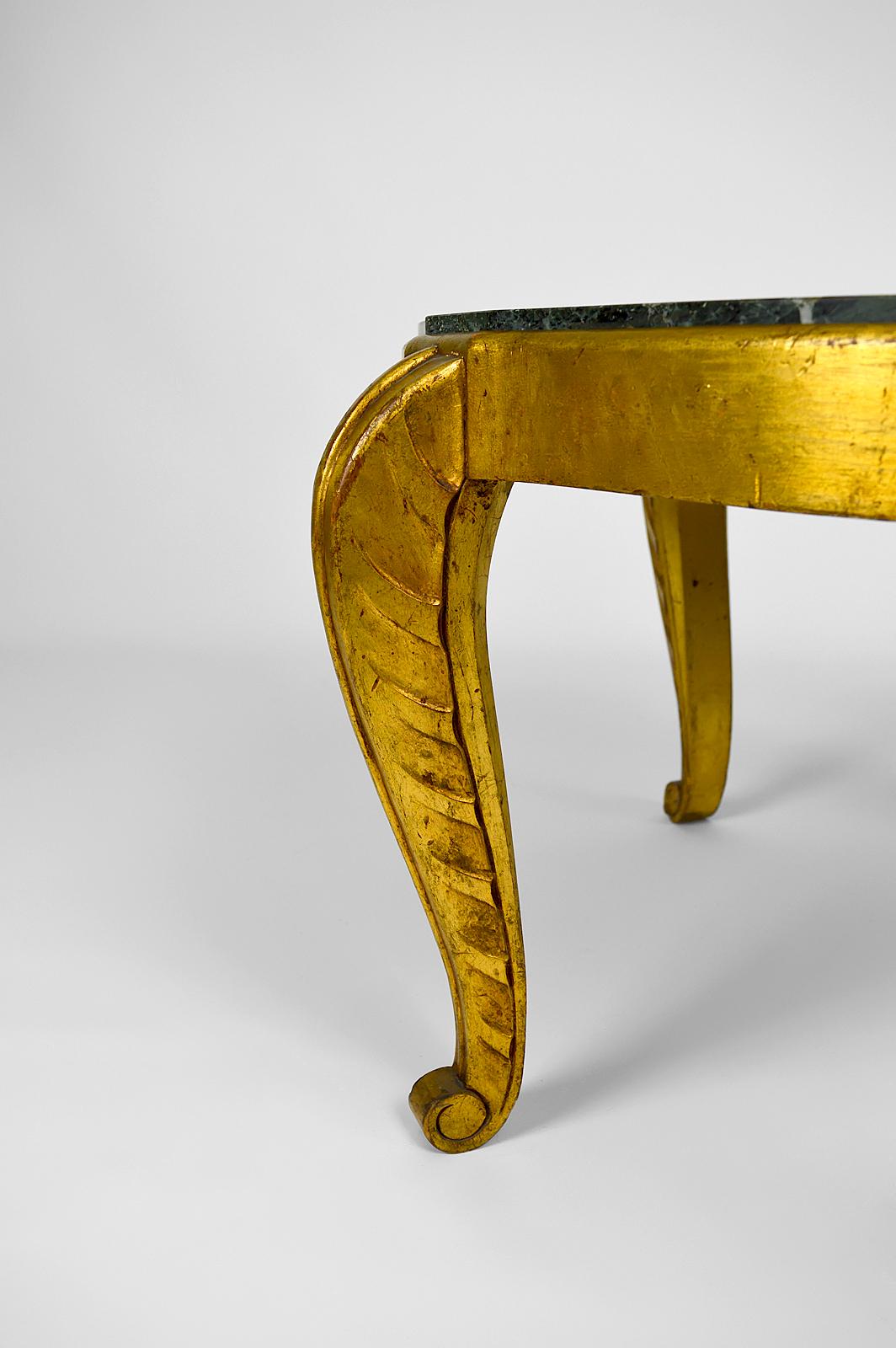 Gilded Side Table with Marble Top by Maison Jansen, Neoclassical Art Deco, 1940s For Sale 10