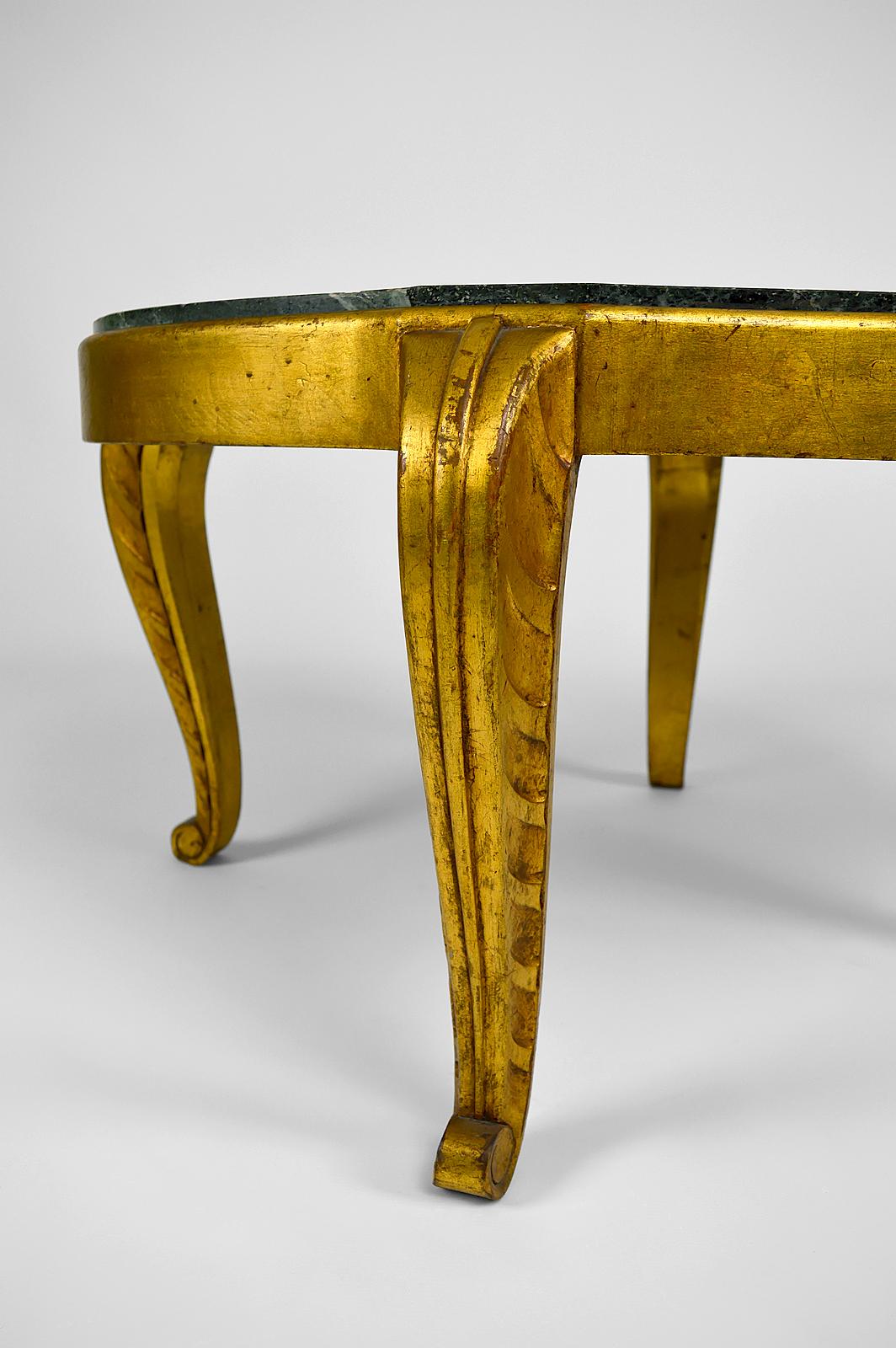 Gilded Side Table with Marble Top by Maison Jansen, Neoclassical Art Deco, 1940s For Sale 11