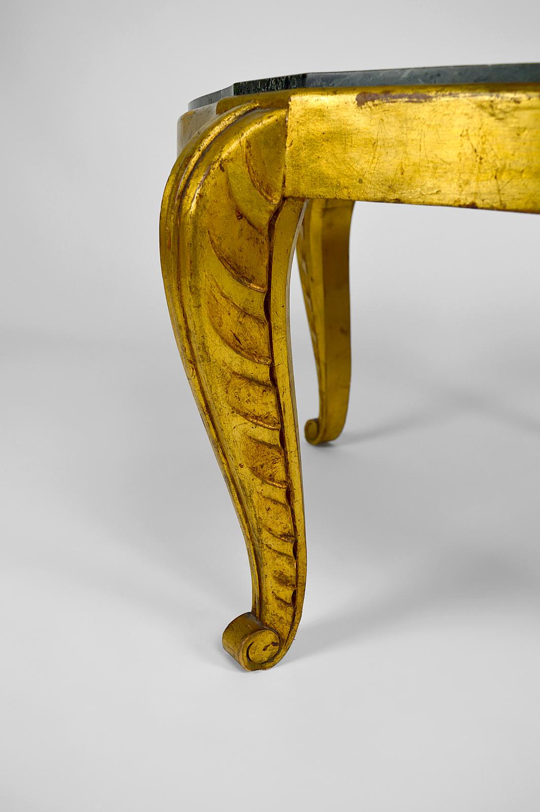 Gilded Side Table with Marble Top by Maison Jansen, Neoclassical Art Deco, 1940s For Sale 12
