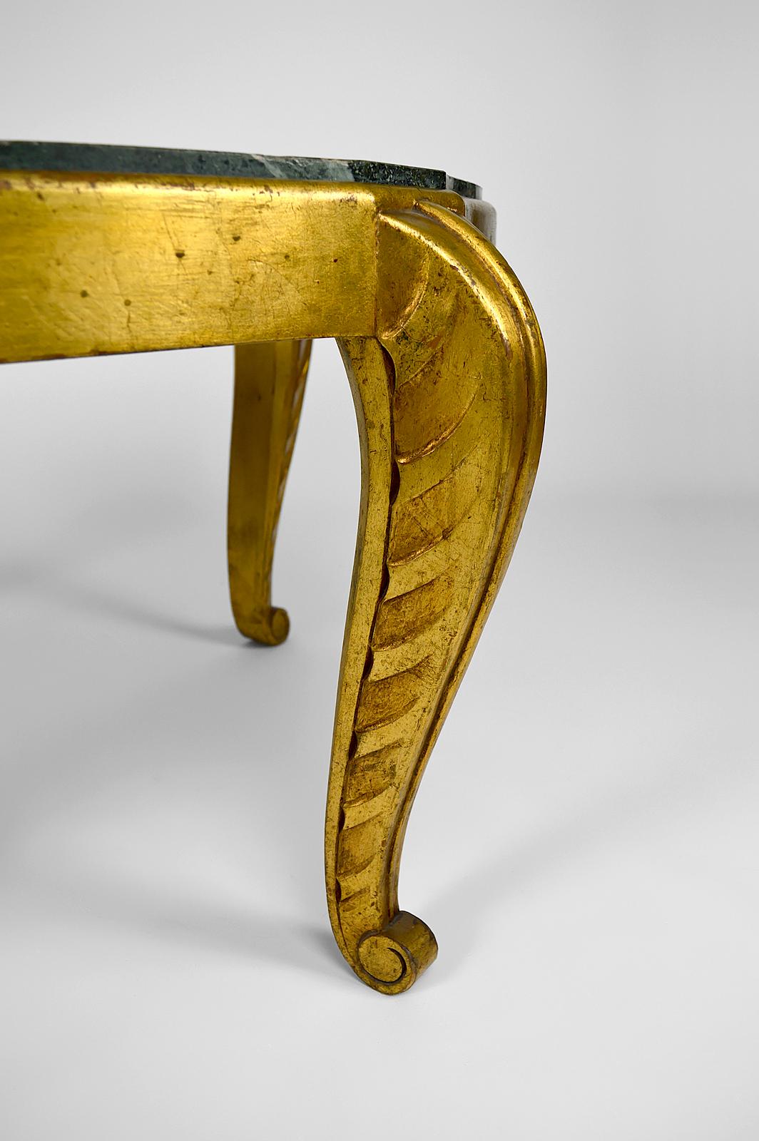 Gilded Side Table with Marble Top by Maison Jansen, Neoclassical Art Deco, 1940s For Sale 13