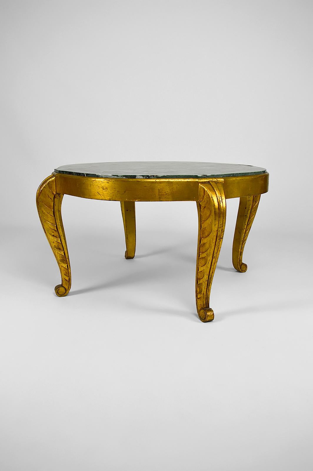 Gilt Gilded Side Table with Marble Top by Maison Jansen, Neoclassical Art Deco, 1940s For Sale