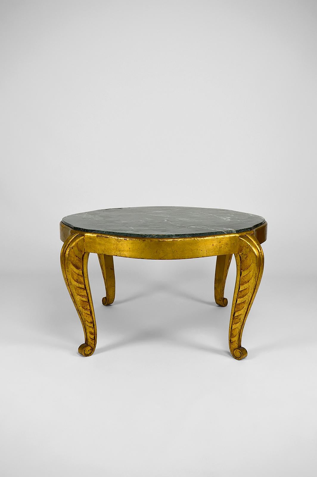 Mid-20th Century Gilded Side Table with Marble Top by Maison Jansen, Neoclassical Art Deco, 1940s For Sale