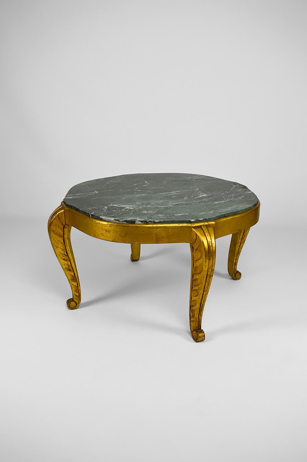 Gilded Side Table with Marble Top by Maison Jansen, Neoclassical Art Deco, 1940s For Sale 1
