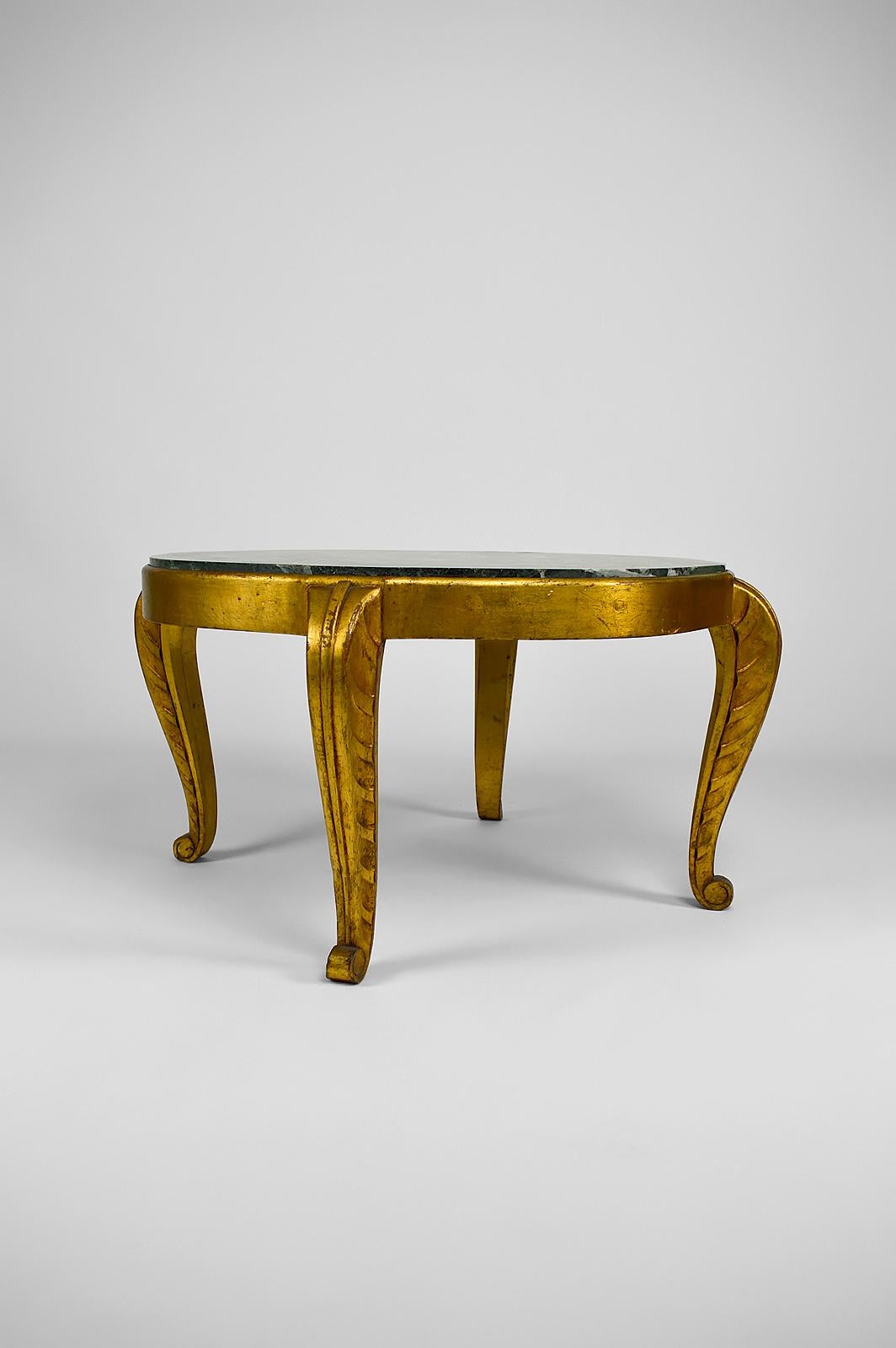 Gilded Side Table with Marble Top by Maison Jansen, Neoclassical Art Deco, 1940s For Sale 2