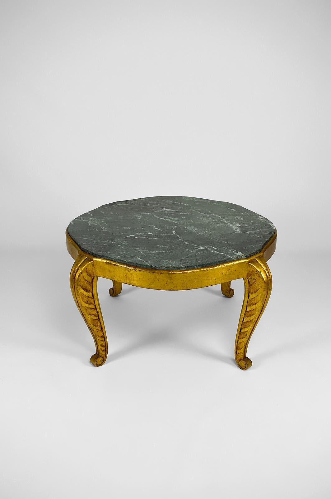 Gilded Side Table with Marble Top by Maison Jansen, Neoclassical Art Deco, 1940s For Sale 3
