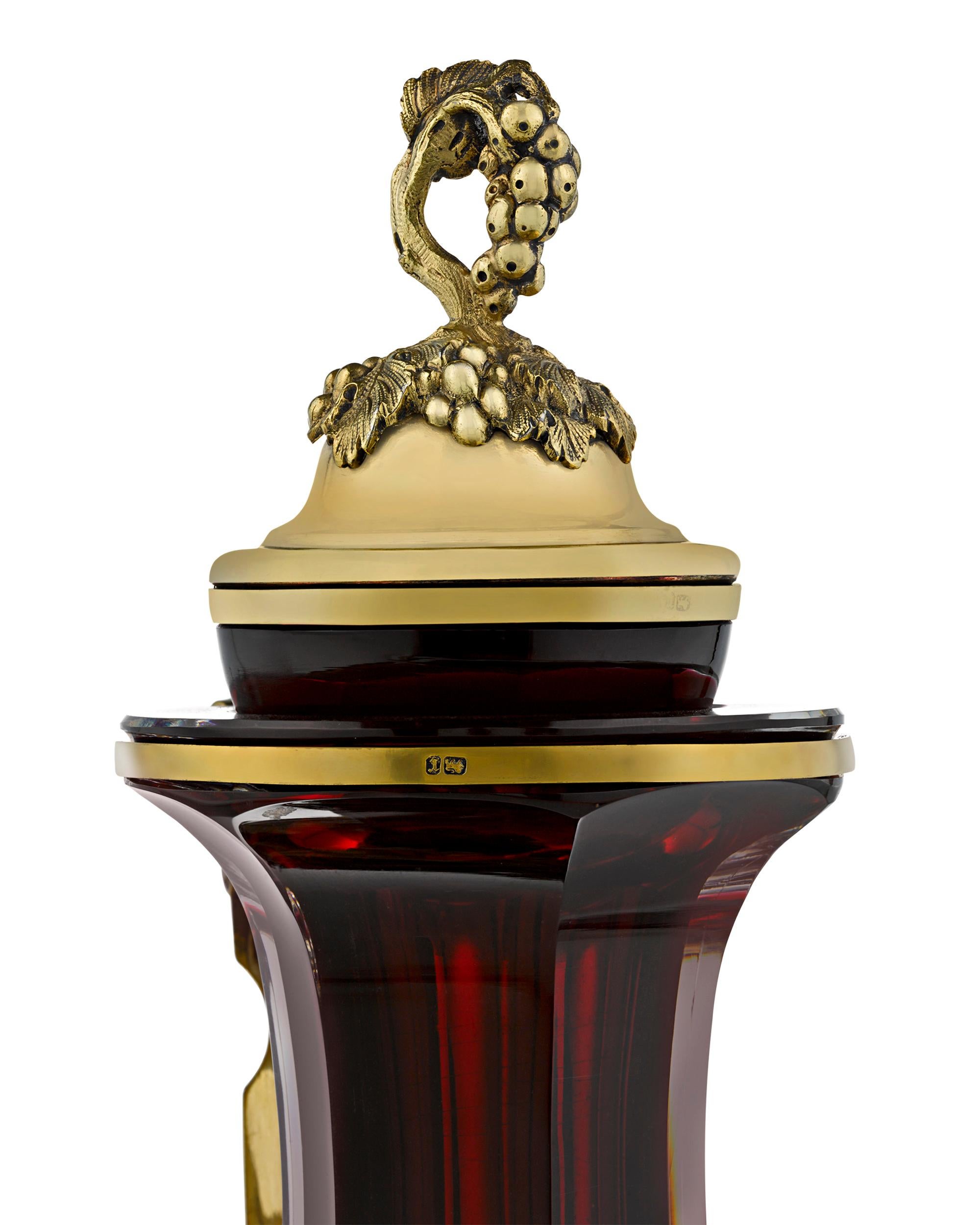 Other Gilded Silver and Cranberry Glass Decanters