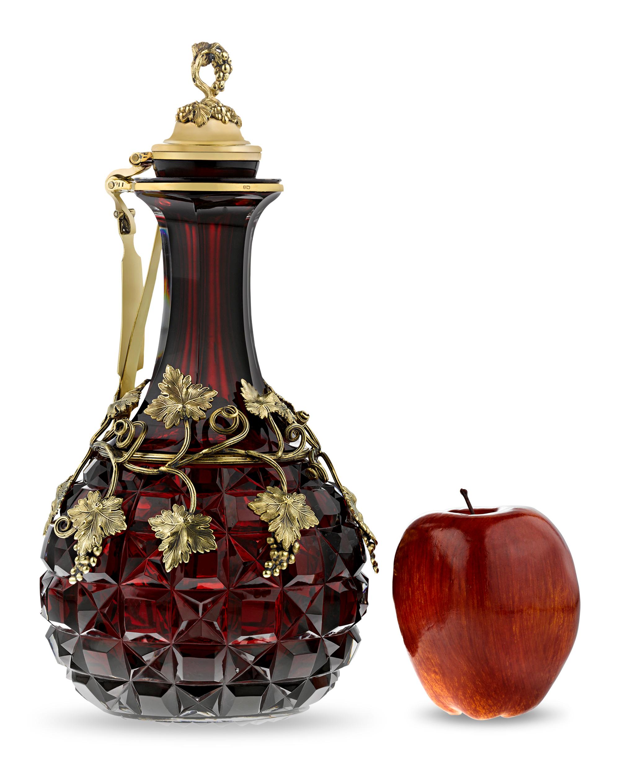 Gilded Silver and Cranberry Glass Decanters 1