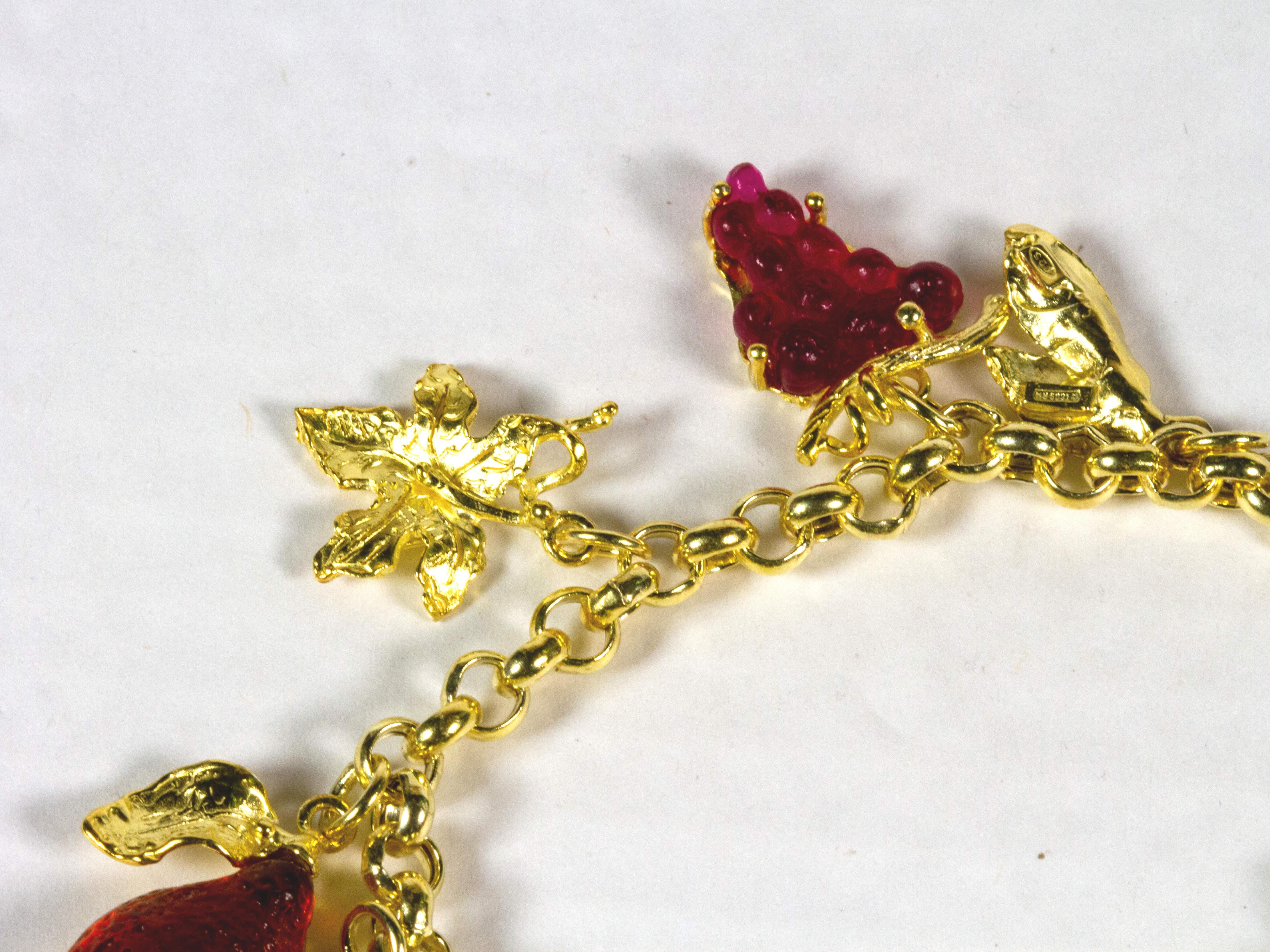 Women's Gilded Silver Bracelet Silver Leaf Glass Paste Fruit For Sale