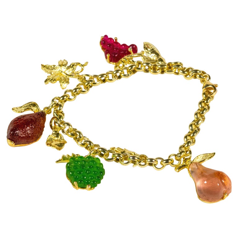 Gilded Silver Bracelet Silver Leaf Glass Paste Fruit For Sale at 1stDibs