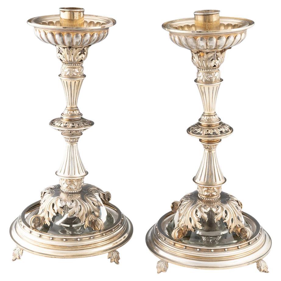 Chandeliers en argent doré avec égouttoirs en verre en vente