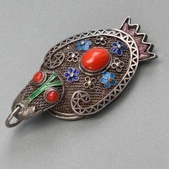 Gilded Silver Coral Enamel  vinaigrette perfume locket Pendant