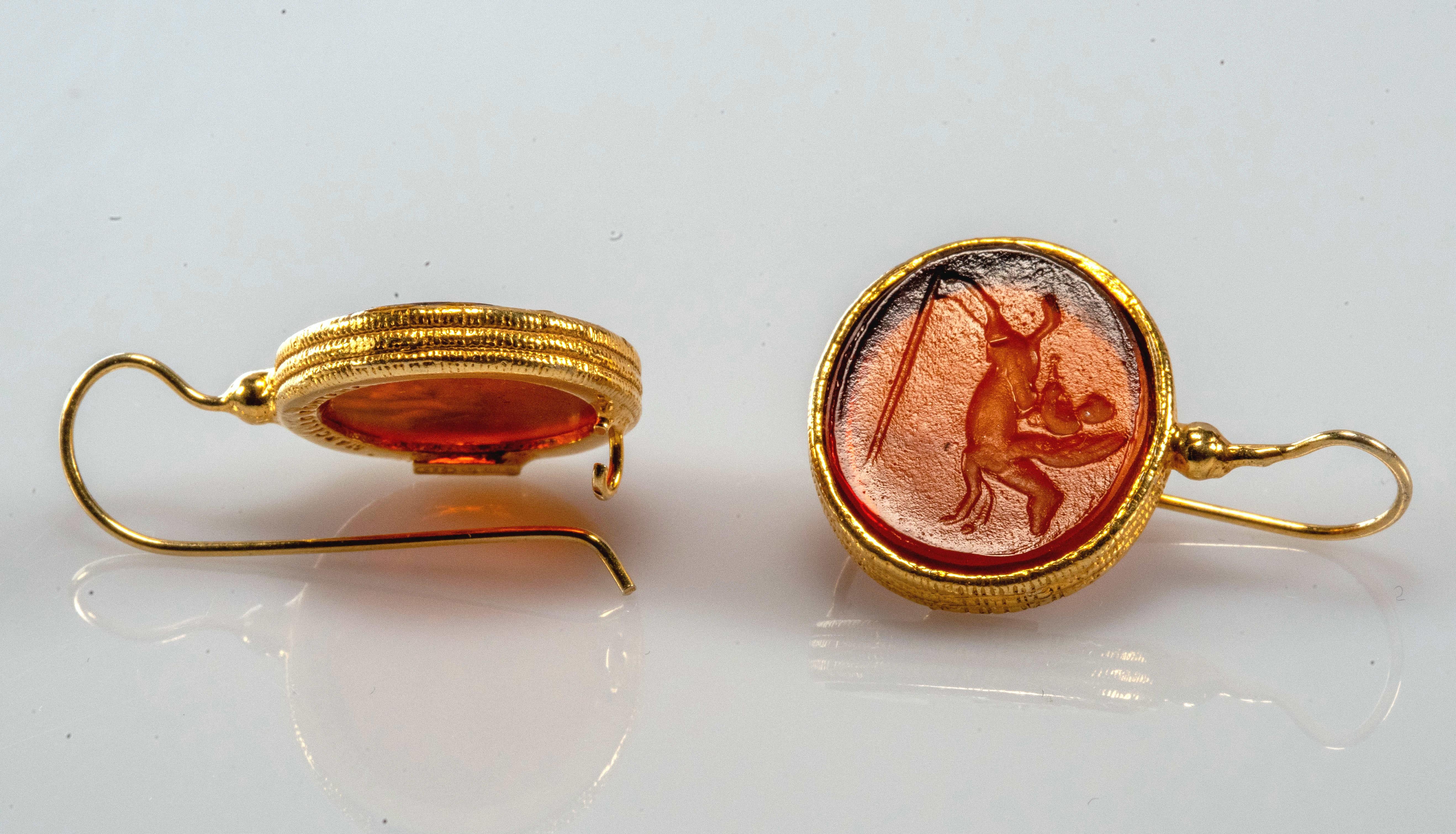 Gilded Silver Earrings Glass Paste Cameo Etruscan Jewelry Style 1