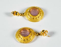Gilded Silver Earrings Lilac Glass Paste Angels Cameo Etruscan Jewelry Style