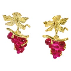Gilded Silver Earrings Silver Leaf Glass Paste Grapes
