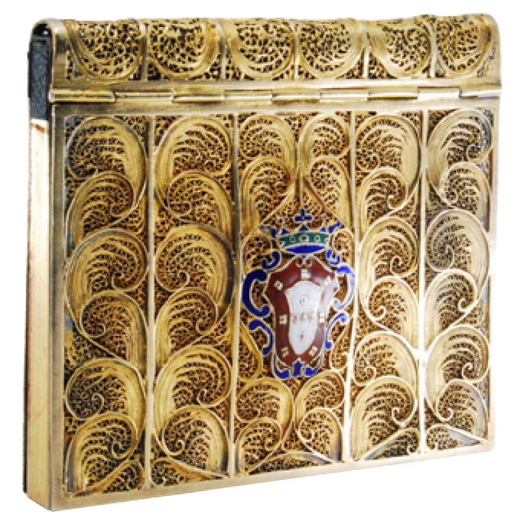 Gilded silver filigree notepad with Portuguese crown coat of arms