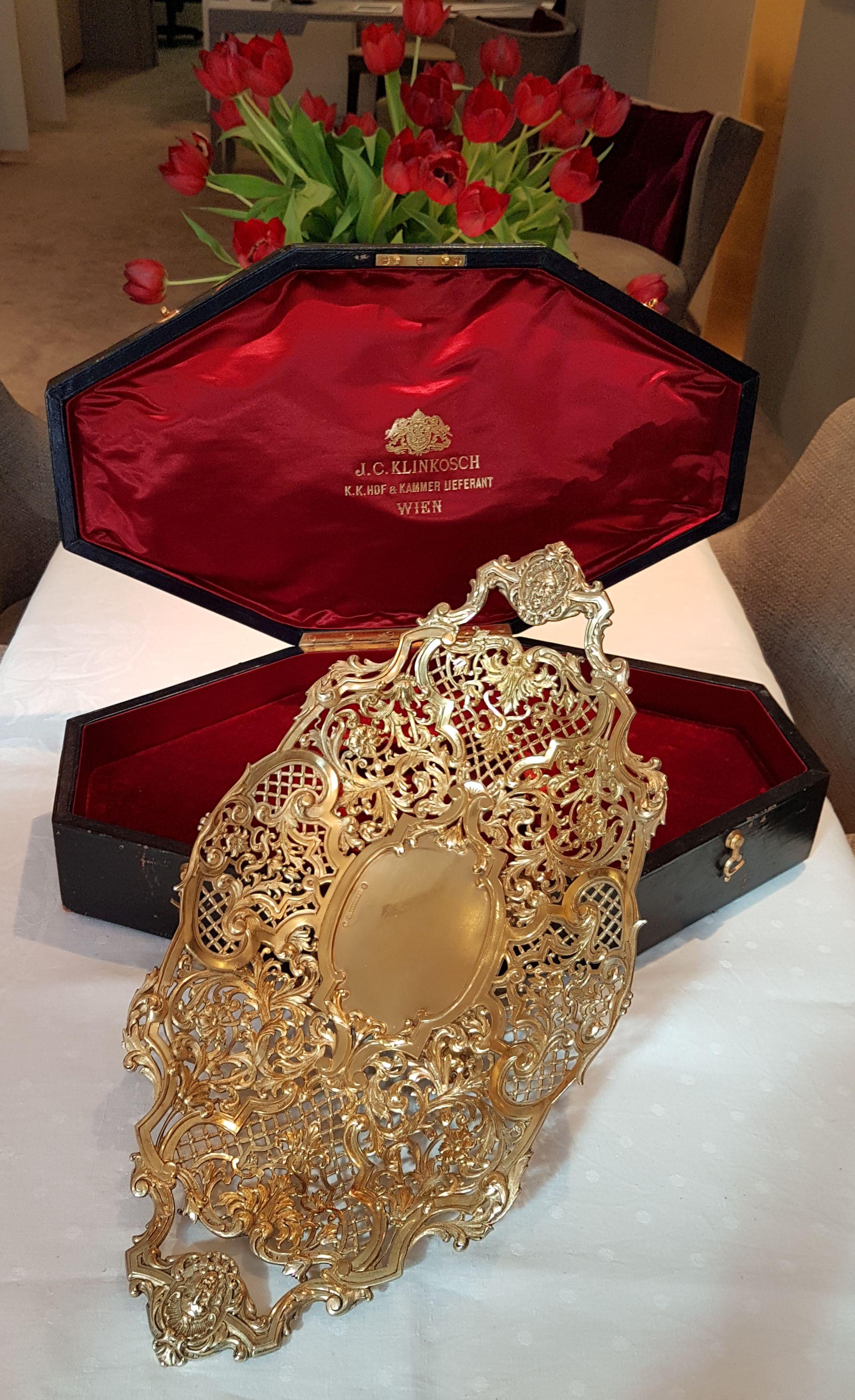 Handgefertigter Obstkorb aus vergoldetem Silber von J. C. Klinkosch mit Originalgehäuse für Damen oder Herren
