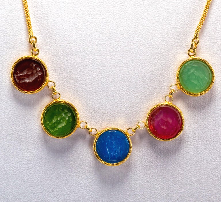 Gilded Silver Necklace Glass Paste Cameo Etruscan Jewelry Style at 1stDibs