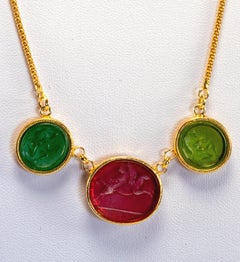 Gilded Silver Necklace Glass Paste Cameo Etruscan Jewelry Style