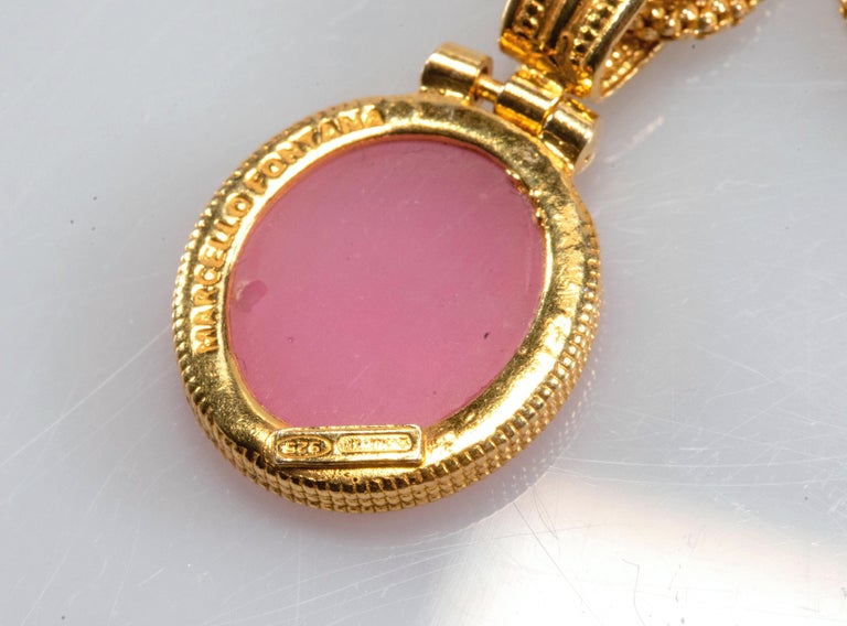 Gilded Silver Necklace Glass Paste Cameo Etruscan Jewelry Style For