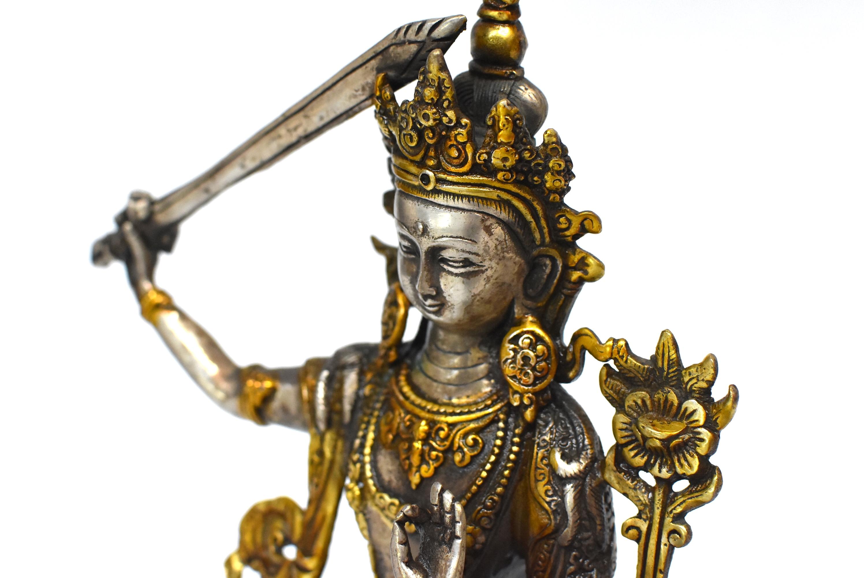 Silver Tibetan Buddha Manjushree with Sword of Wisdom 3