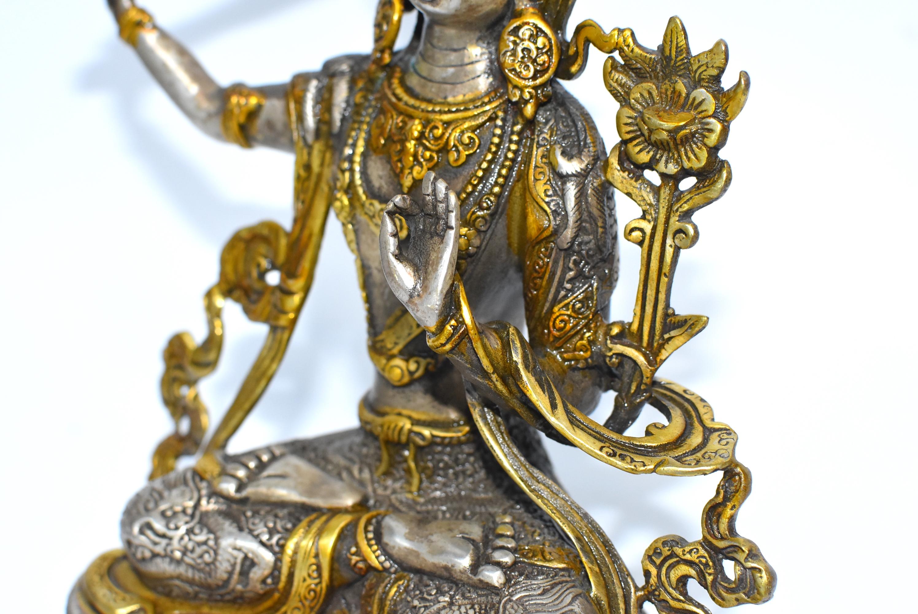 Silver Tibetan Buddha Manjushree with Sword of Wisdom 4