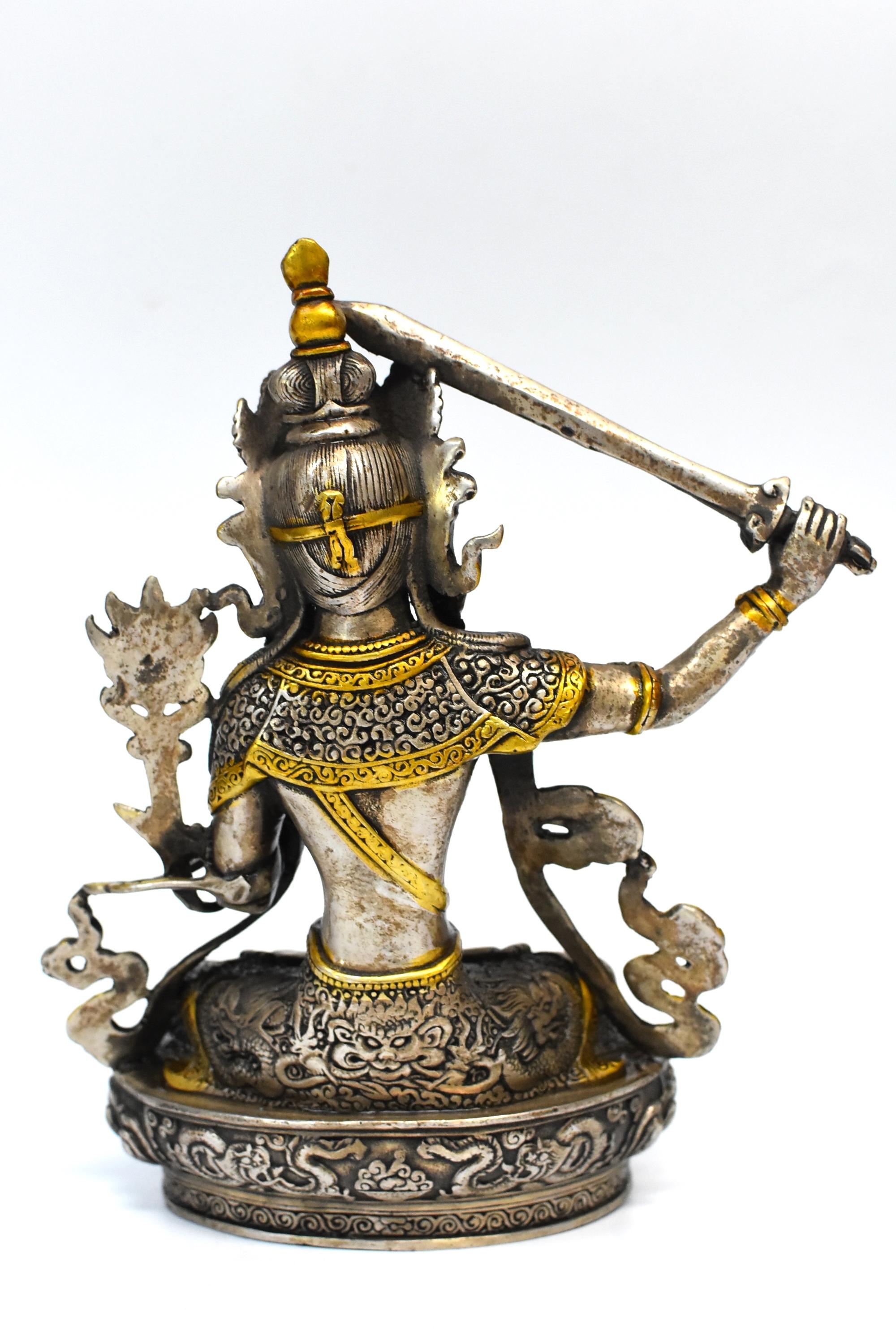 Silver Tibetan Buddha Manjushree with Sword of Wisdom 6