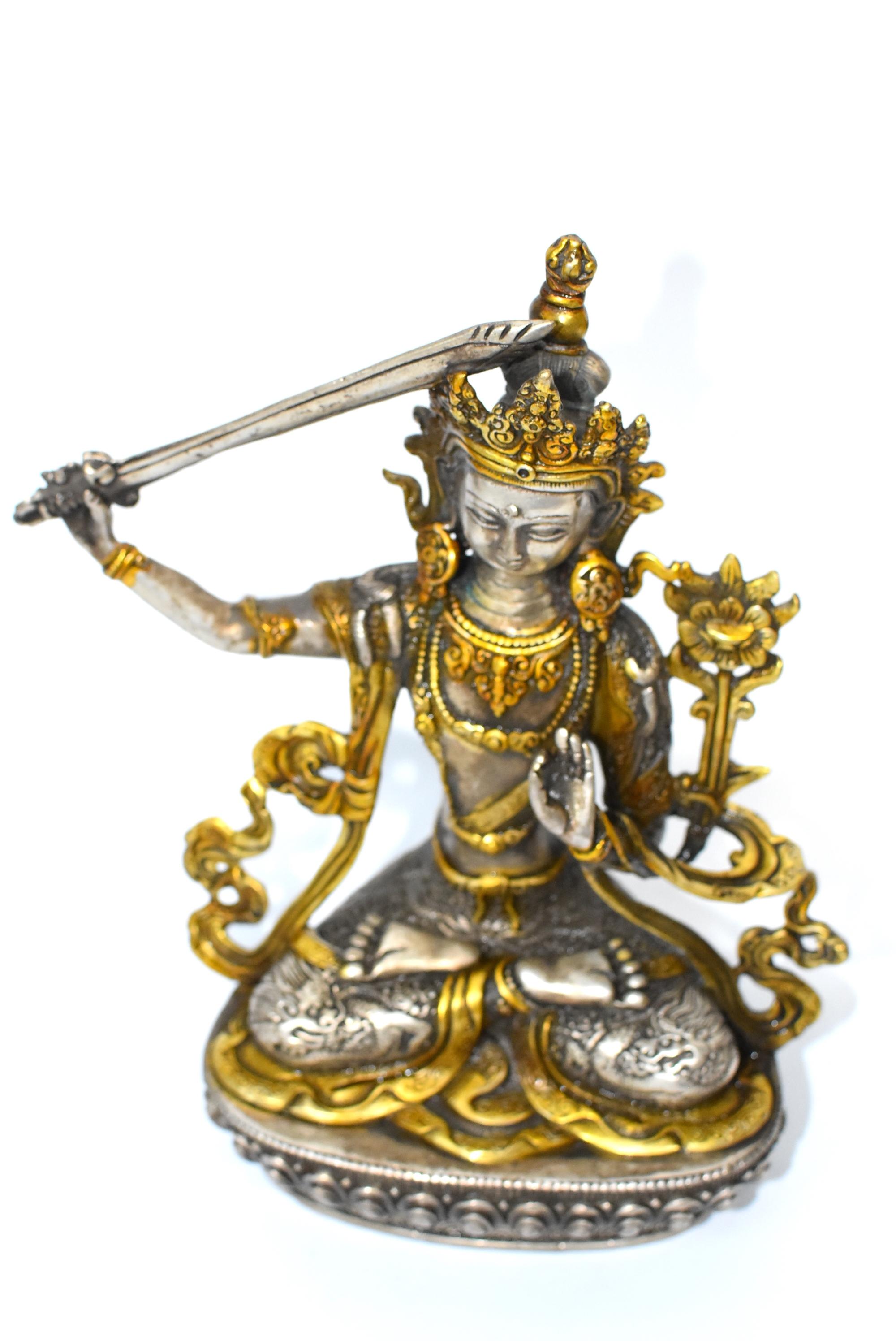 Silver Tibetan Buddha Manjushree with Sword of Wisdom 7