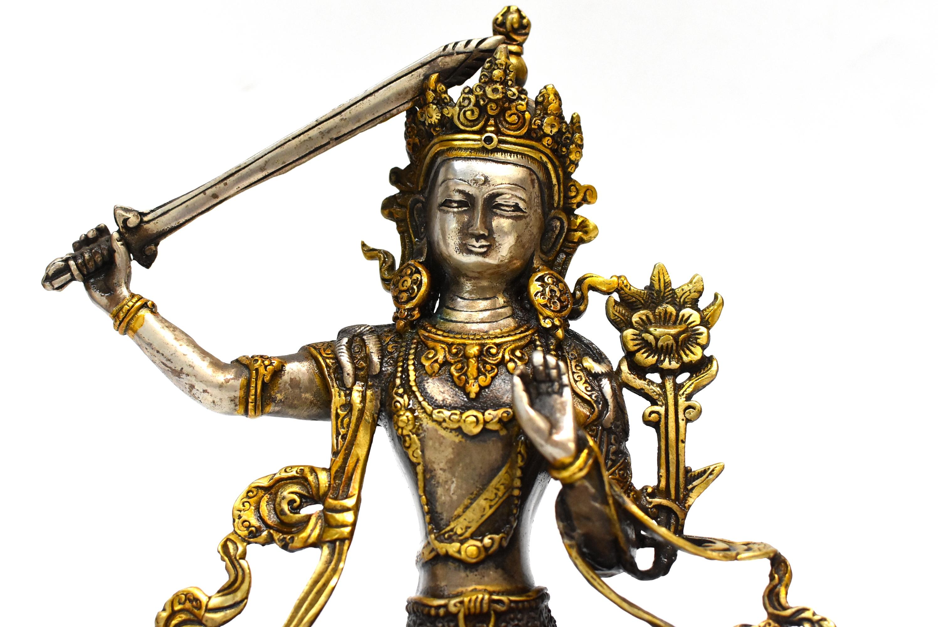 Silver Tibetan Buddha Manjushree with Sword of Wisdom 8