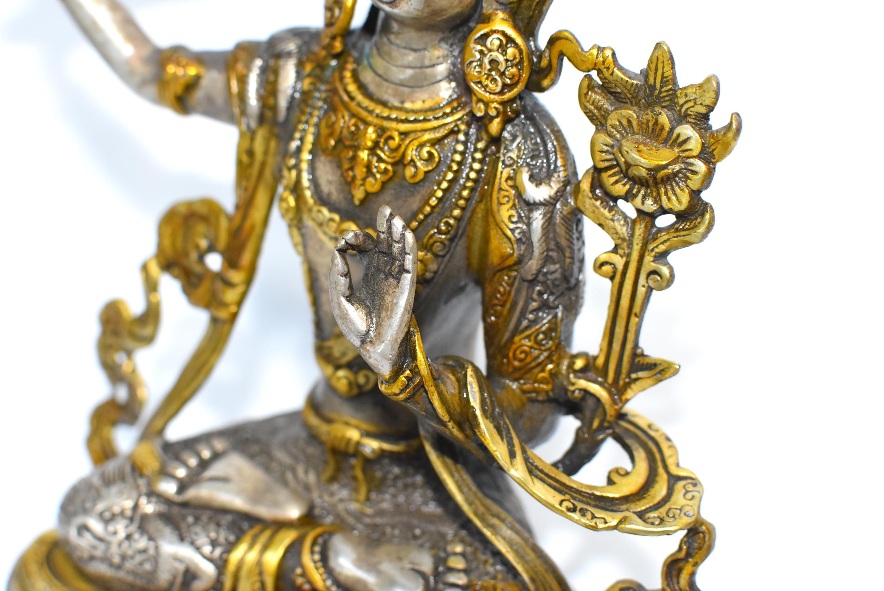 Silver Tibetan Buddha Manjushree with Sword of Wisdom 11