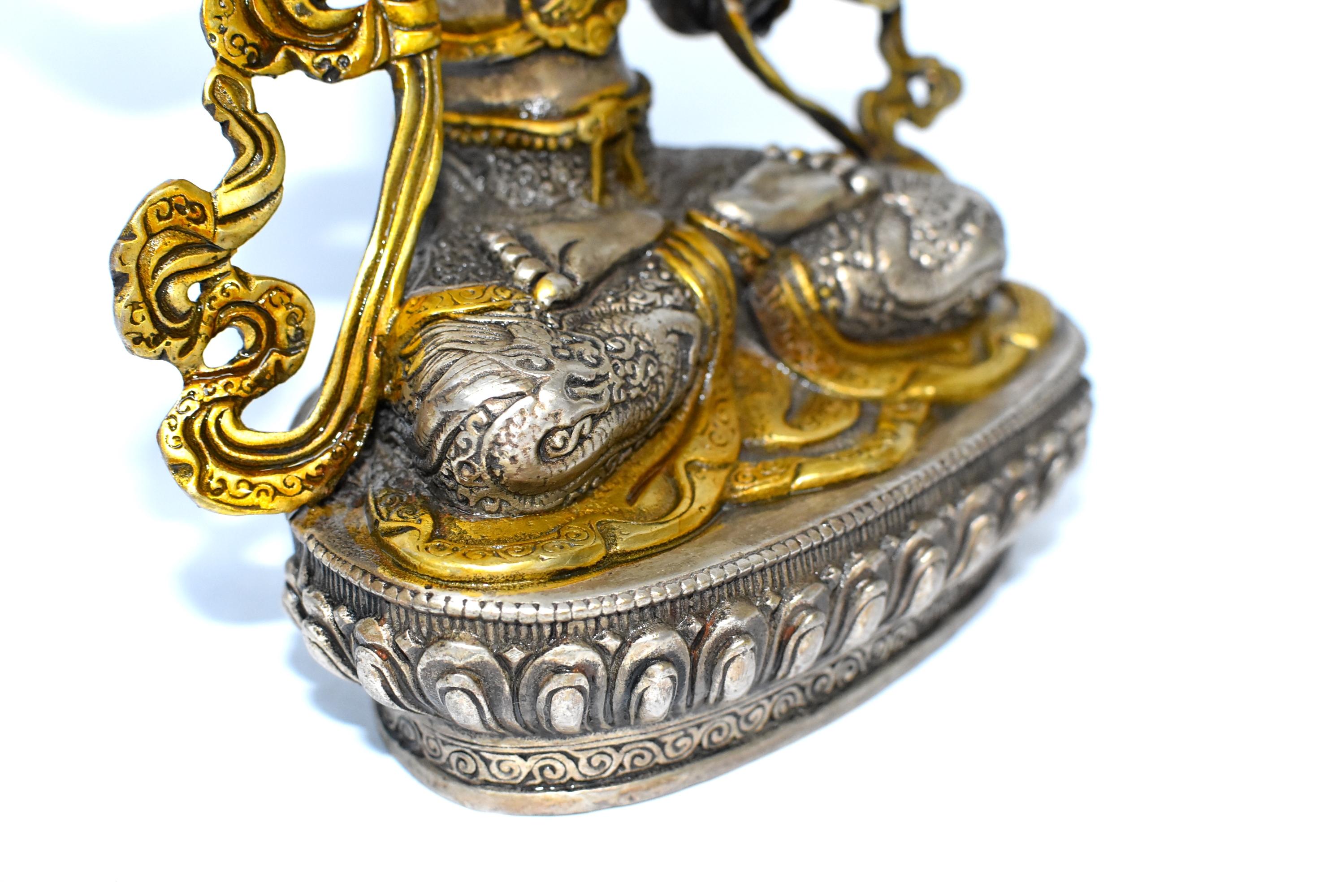 Silver Tibetan Buddha Manjushree with Sword of Wisdom 1