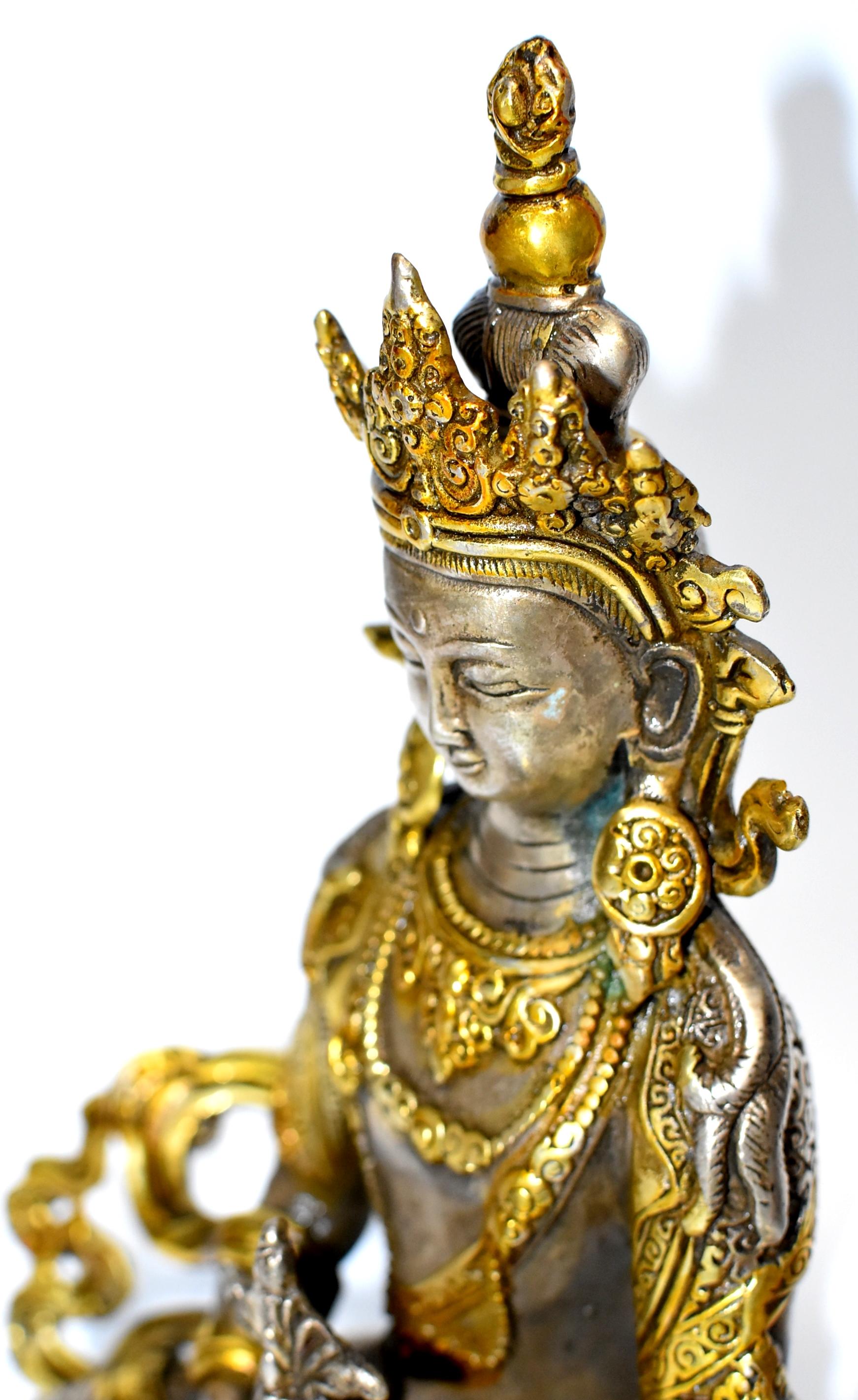 Gilded Silver Tibetan Buddha of Long Life Amitayus 7