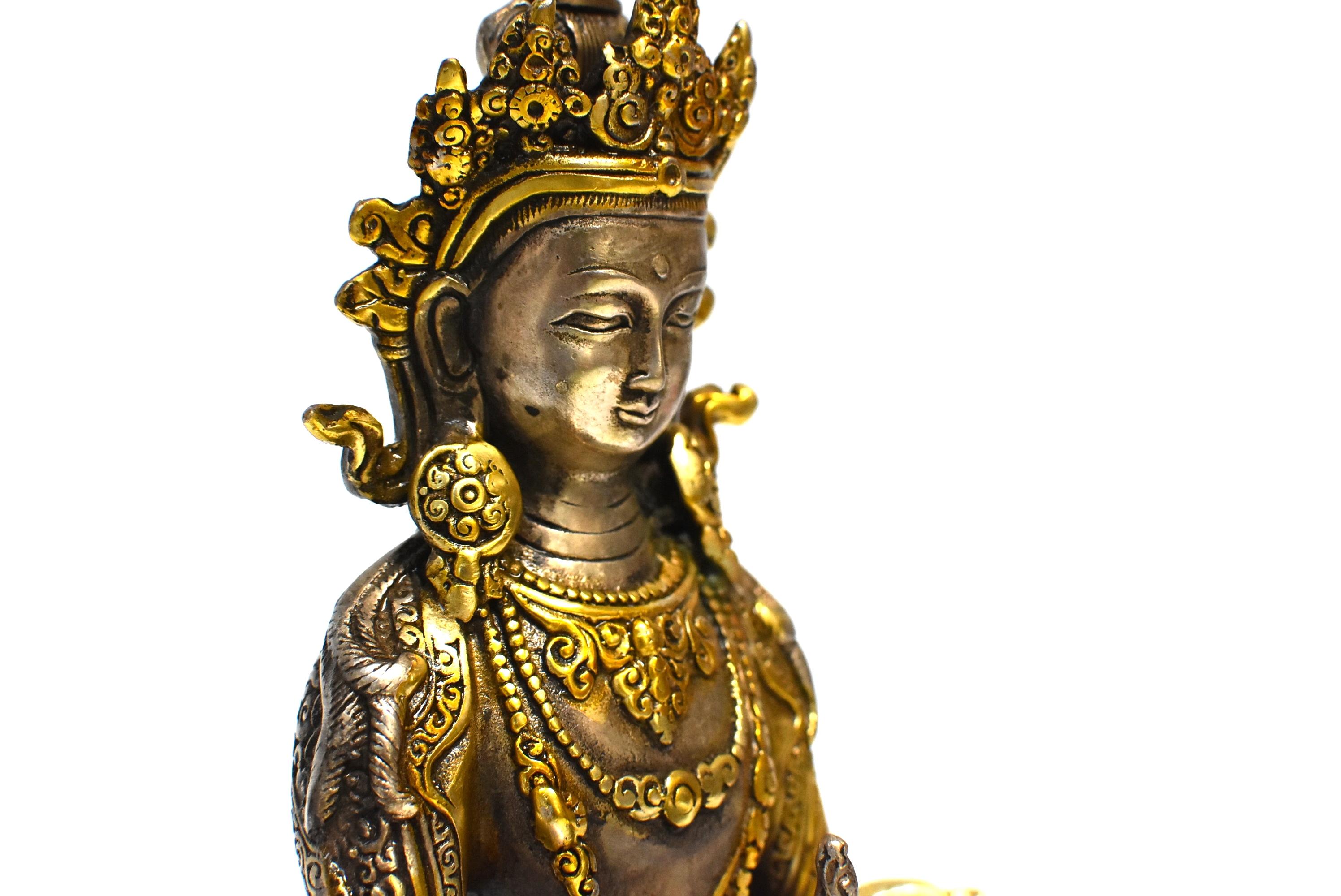 Gilded Silver Tibetan Buddha of Long Life Amitayus 9