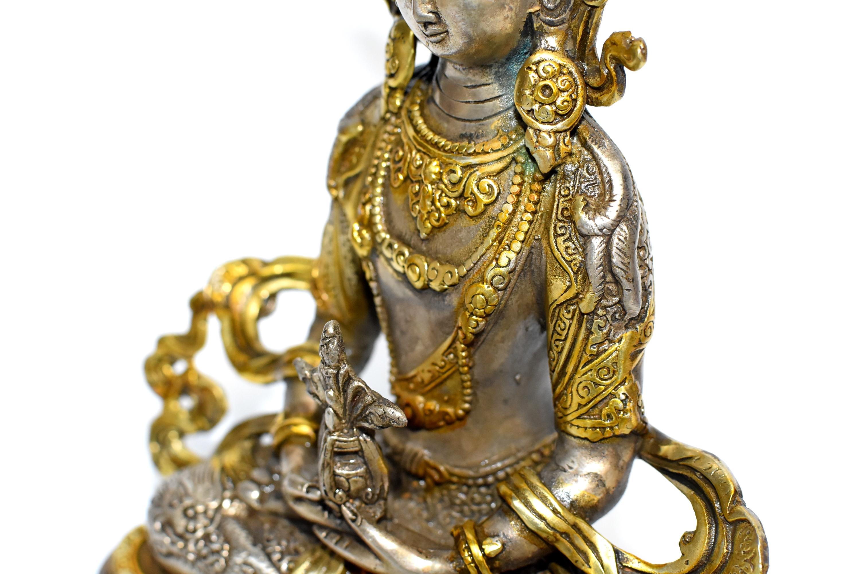 Gilded Silver Tibetan Buddha of Long Life Amitayus 12