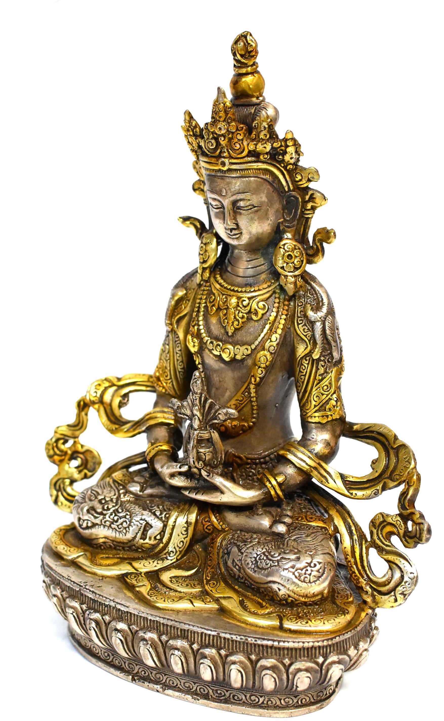 Gilded Silver Tibetan Buddha of Long Life Amitayus In Good Condition In Somis, CA
