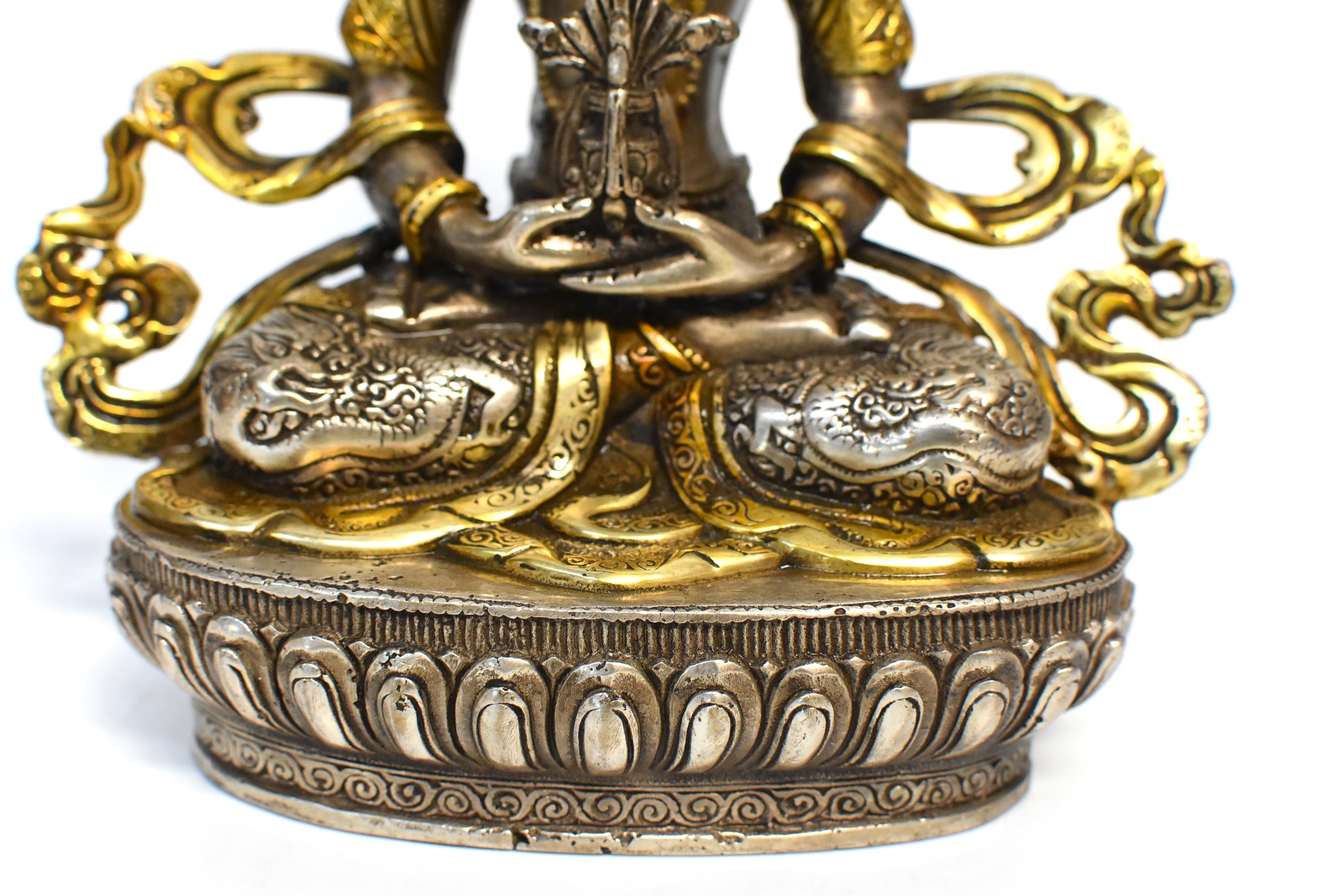 Gilded Silver Tibetan Buddha of Long Life Amitayus 1