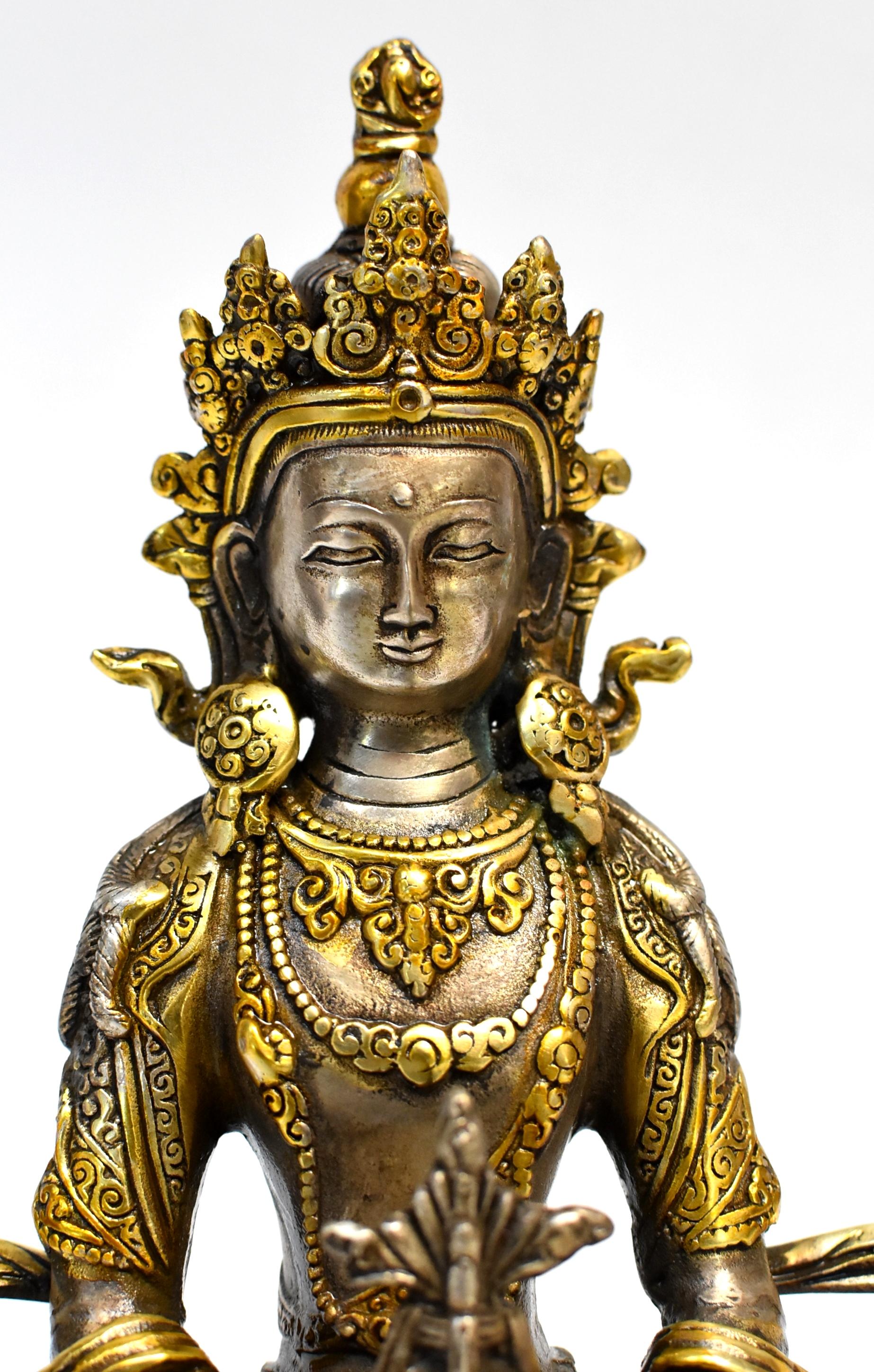 Gilded Silver Tibetan Buddha of Long Life Amitayus 2
