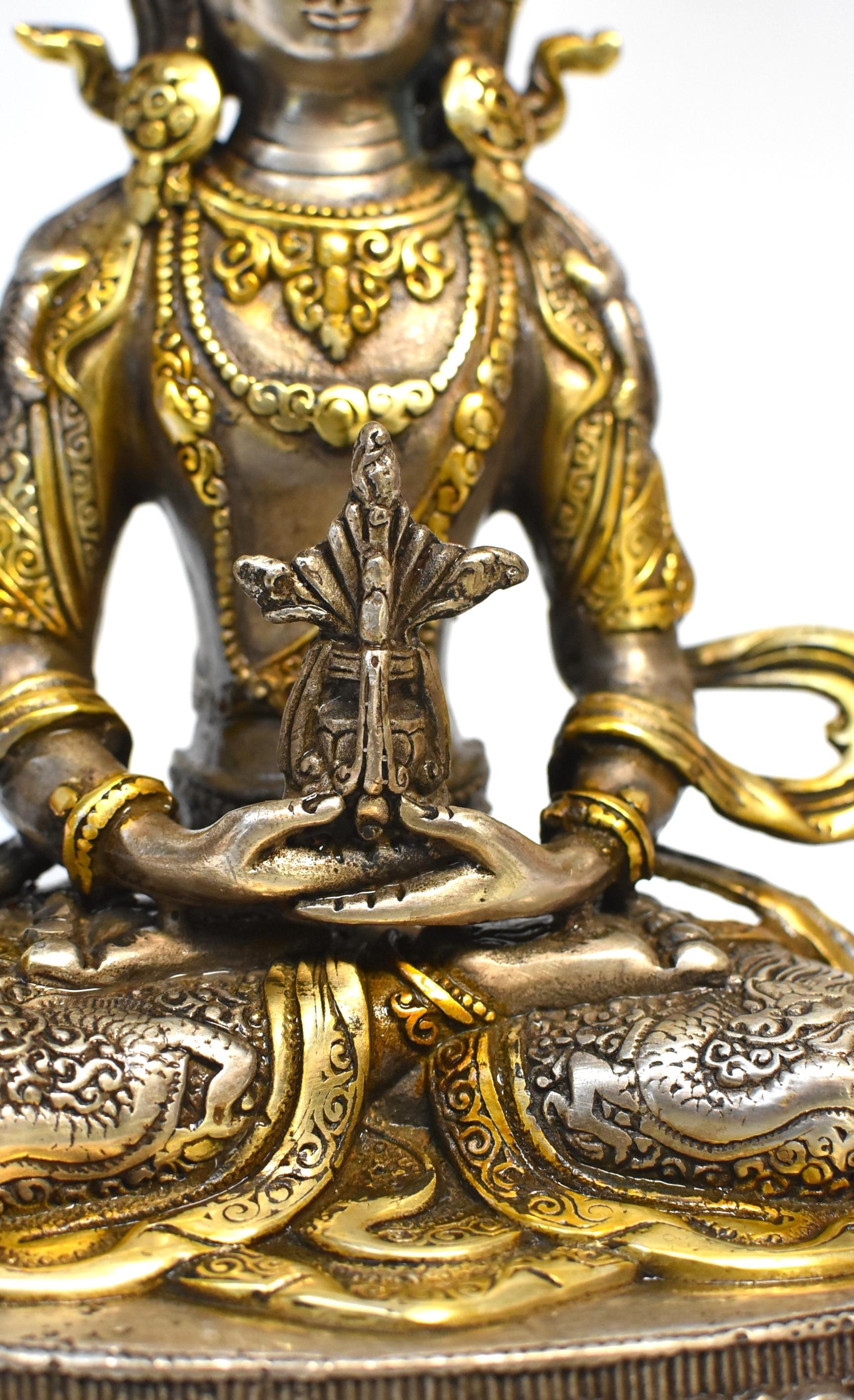 Gilded Silver Tibetan Buddha of Long Life Amitayus 3
